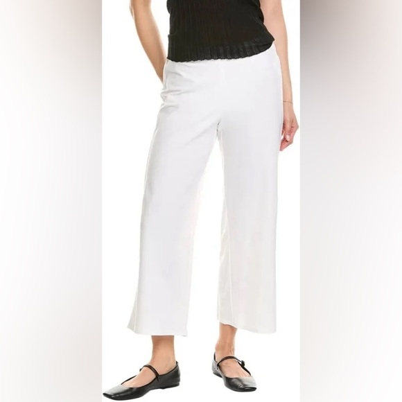 Eileen Fisher Stretch Crepe Side Slit Wide Leg Ankle Pant - White / Winter White